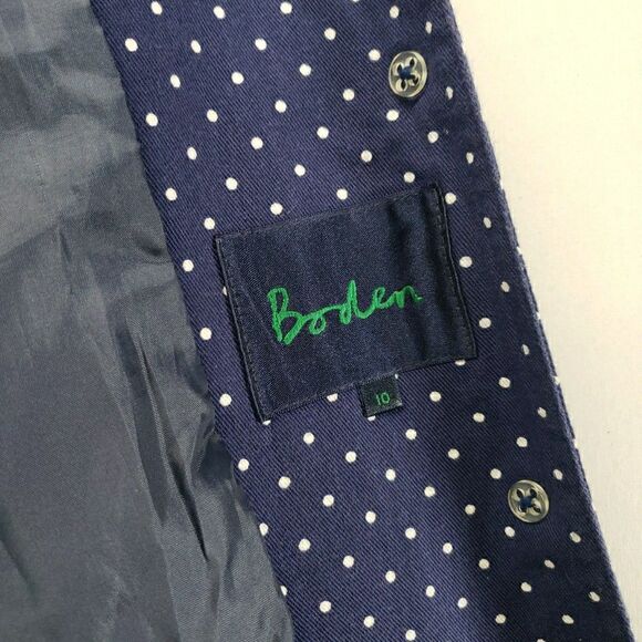 Boden Navy Blue Polka Dot Long Trench Coat Womens 10 Cotton Made in Poland - Picture 12 of 15